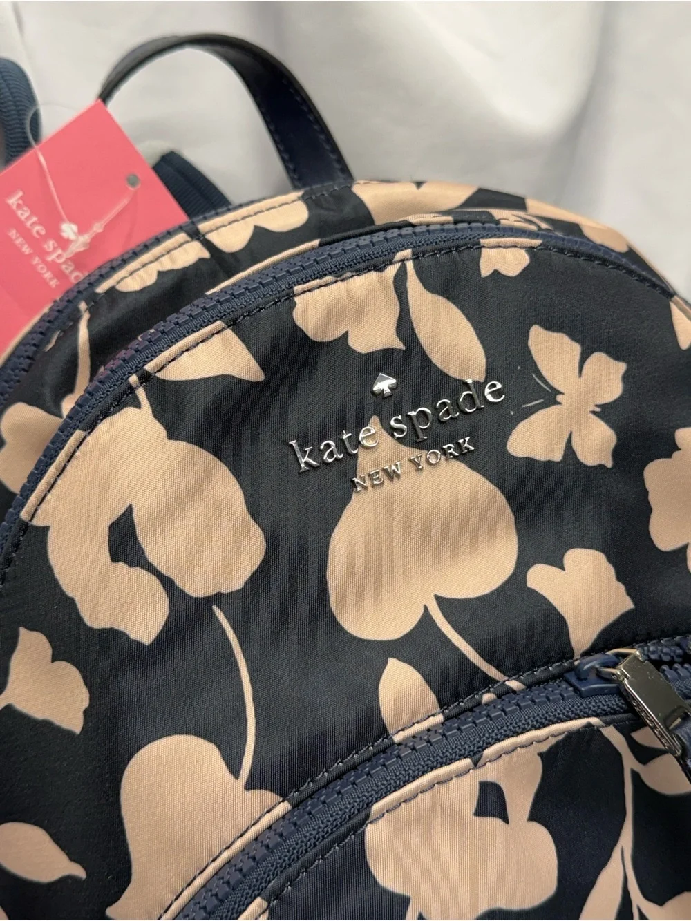(new+tag) Kate Spade Medium Backpsck Navy and Floral Light Pink Size 11.5 x 9